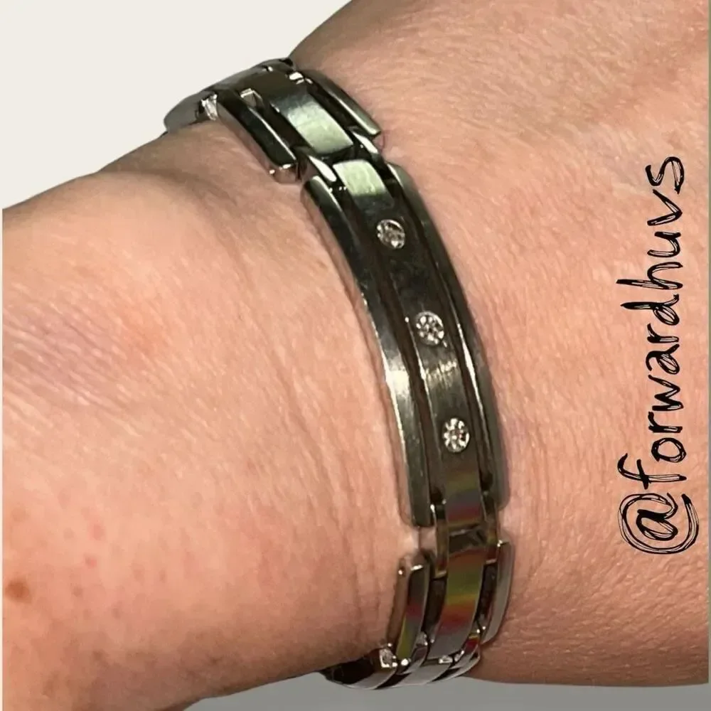 Stainless Steel 10K WGD with 3 Diamonds Men’s 316L Bracelet